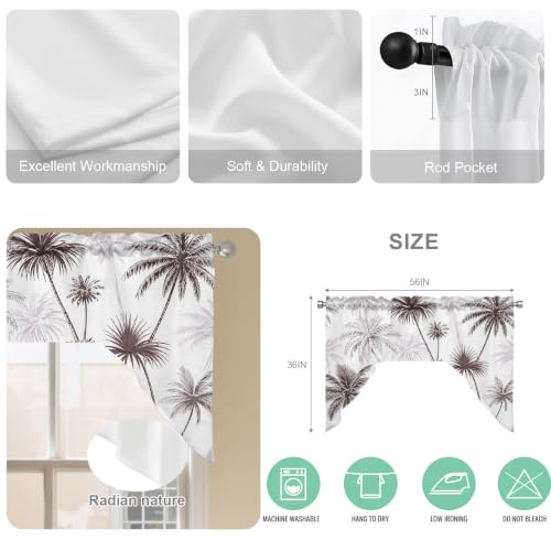 Espresso Brown Palm Tree Swag Valance Short Curtains 56x36 Inches for Windows