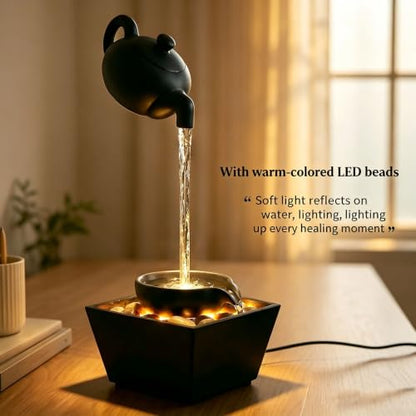 Bronze Floating Teapot Water Fountain with LED Lights - Home Decor