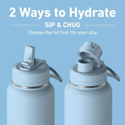 Sport Insulated Water Bottle 32oz with Straw & Chug Lid - Serenity Blue