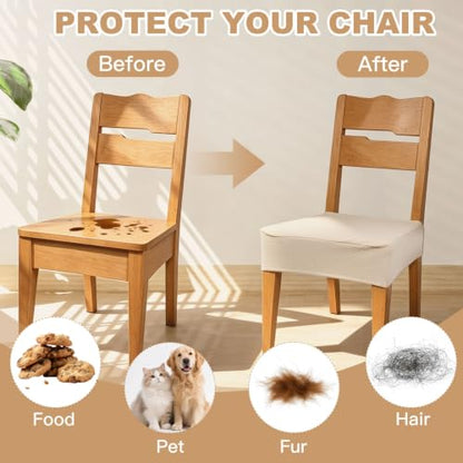 Waterproof Dining Chair Seat Cover Beige No Rear Covers - Easy Clean & Pet-Friendly