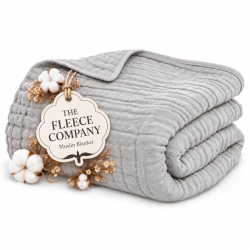 6-Layer Cotton Muslin Blanket - Gray 90x90in, Lightweight & Breathable