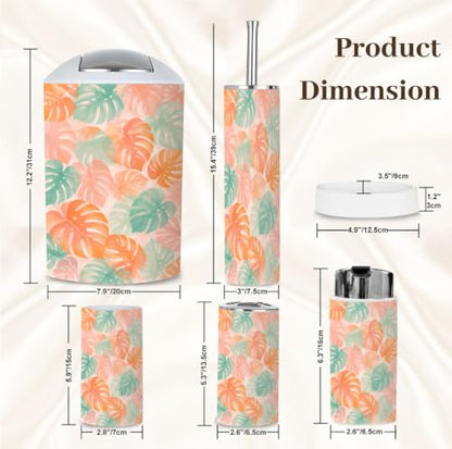6-Piece Bathroom Accessory Set with Monstera Leaves - Tropical Bathroom Decor