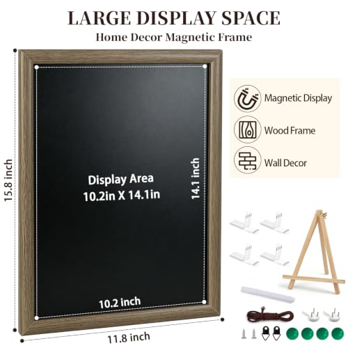 Magnet Wall Board for Fridge & Decor, Large Magnetic Display Frame, Rustic Wooden