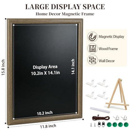 Magnet Wall Board for Fridge & Decor, Large Magnetic Display Frame, Rustic Wooden