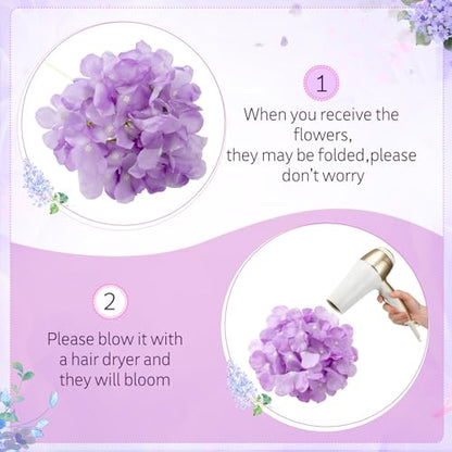 Lavender Hydrangea Artificial Flowers Bulk Set 150 Pieces, 7.48 Inch