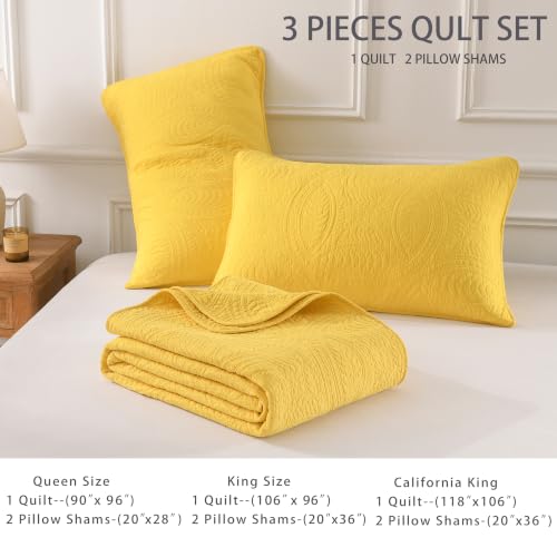 Cotton Quilt Set California King Bright Yellow Coin Pattern Lightweight Pre-Washed Bedding
