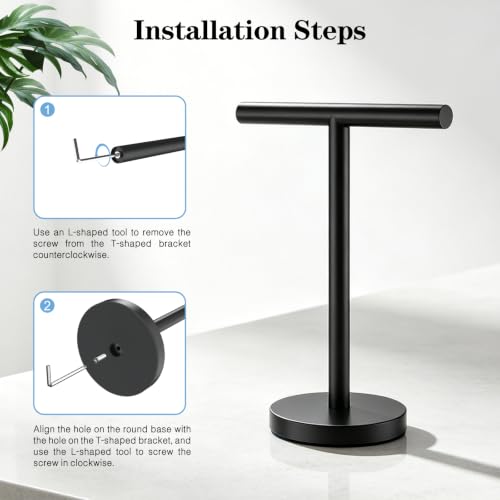 T-Shaped Hand Towel Holder Stand in Black - Non-Slip & Rust-Resistant