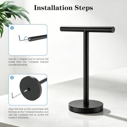 T-Shaped Hand Towel Holder Stand in Black - Non-Slip & Rust-Resistant