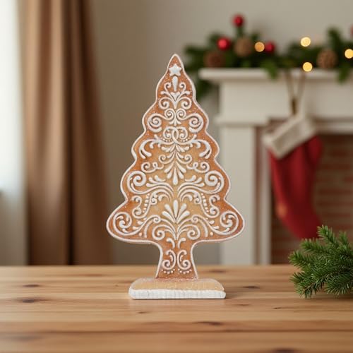 Large Gingerbread Christmas Tree Figurine - Holiday Sequin Village Decor