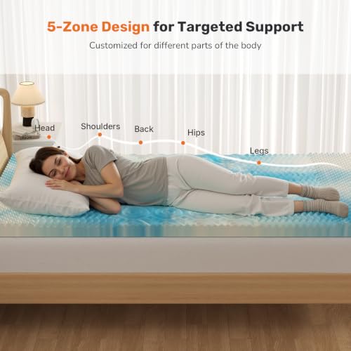Sweetcrispy 4in Blue Memory Foam Mattress Topper Queen Cooling Bed Pad