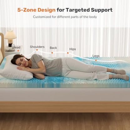 Sweetcrispy 4in Blue Memory Foam Mattress Topper Queen Cooling Bed Pad