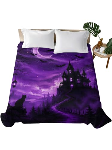Queen Microfiber Flat Sheet Halloween Purple Bed Sheets with Lavender, Indigo, Silver, Slate Variations