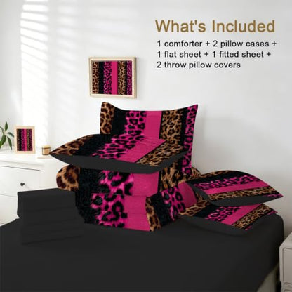 Pink Leopard Print Comforter Set Queen Size for Teens & Adults - Variation Hot Pink 07
