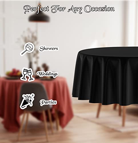 Black Round Plastic Tablecloth 84 Inch Disposable Waterproof Party Cover - 2 Pack