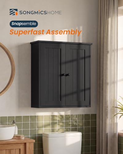 Bathroom Wall Cabinet with 2 Doors - Tool-Free Assembly, Adjustable Shelves, Black Finish