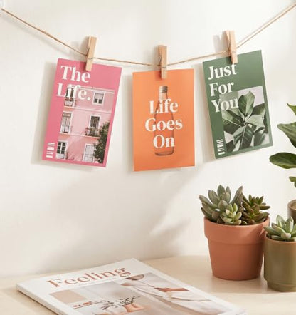 Photo Hanging String with Clips - 32.8ft Natural Jute Wall Display Kit