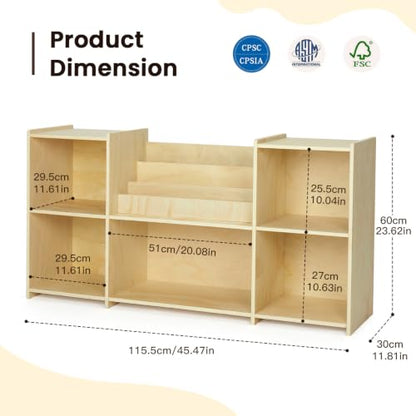 Kids Montessori Bookshelf Wooden Toy Storage Organizer - Child-Friendly Design