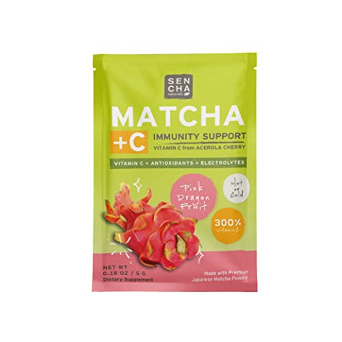 SEN CHA Naturals Dragonfruit Green Tea + C Effervescent Drink Mix with 200% Vitamin C, Japanese Matcha Powder, Acerola Cherry, Coconut Water Powder, Orange Peel, Turmeric & Ginger (Pack of 10)