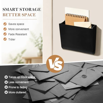 Magnetic Leather Mail Holder for Refrigerator Wall Organizer - Black PU
