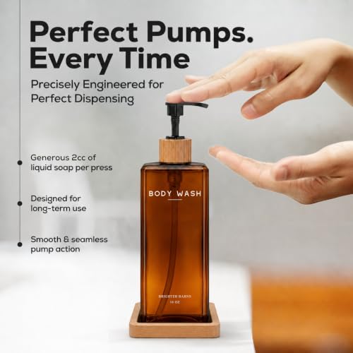 Amber Refillable Shampoo and Conditioner Dispenser Set by Brighter Barns - 16oz Bathroom Decor