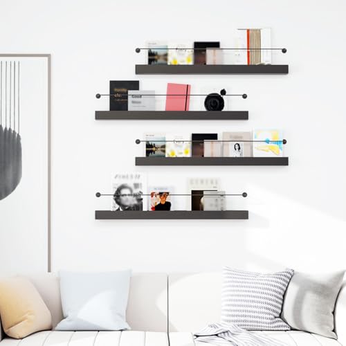 Wall Mounted Magazine Rack 3 Pack - Black, 31.5 Inch Wall Shelves