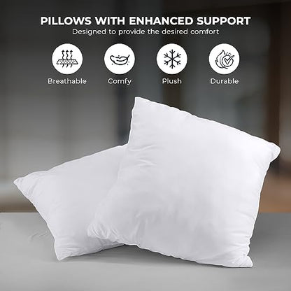 Utopia Bedding 12x12 Pillow Inserts, Set of 2, White – Indoor Decorative Throw Pillows for Bed, Sofa & Couch – Soft, Supportive & Fluffy Cushion Inserts