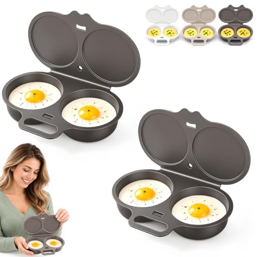 Microwave Egg Poacher Set for 2 Eggs with Lid & Handle - Quick Oil-Free Cooking