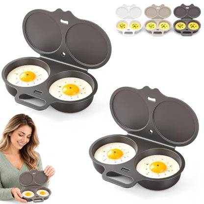 Microwave Egg Poacher Set for 2 Eggs with Lid & Handle - Quick Oil-Free Cooking