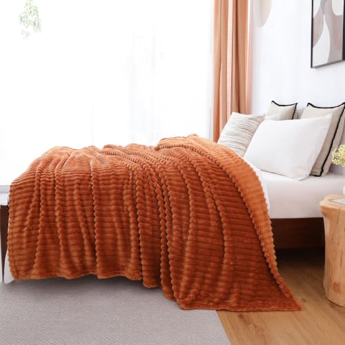 Rust Fleece Throw Blanket for Couch Sofa Bed 50 x 60 Inches - Ultra Soft Textured Microfiber