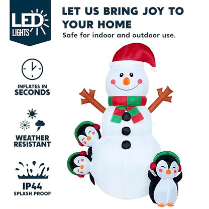 6 Ft Christmas Snowman Inflatable with Built-In LED Lights for Outdoor Decor