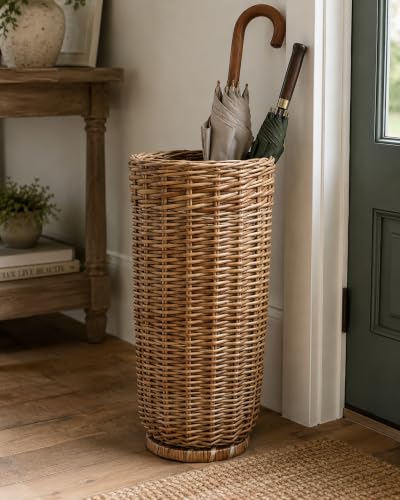 Natural Rattan Umbrella Stand Storage - Rustic Design for Flowers & Canes - Variation A