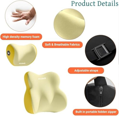 White Memory Foam Neck & Lumbar Support Pillow Set for Car & Office