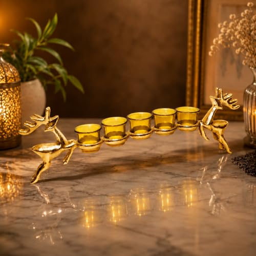 Gold Metal Reindeer Candle Holder with Votive Holders Christmas Centerpiece 46cm