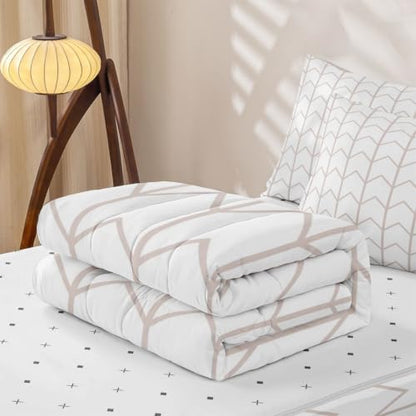 Beige White Geometric Chevron Zipper Bedding Set Twin - Arrow Pattern Bed in a Bag