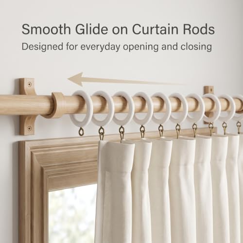 White Wooden Curtain Rings with Eye Hooks - 1.75 Inch Inner Diameter, Set of 24