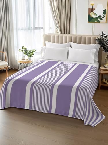 King Size Flat Sheet - Purple Stripe Microfiber Bed Sheets, Easy Care, 105x98, Versotilahome - White