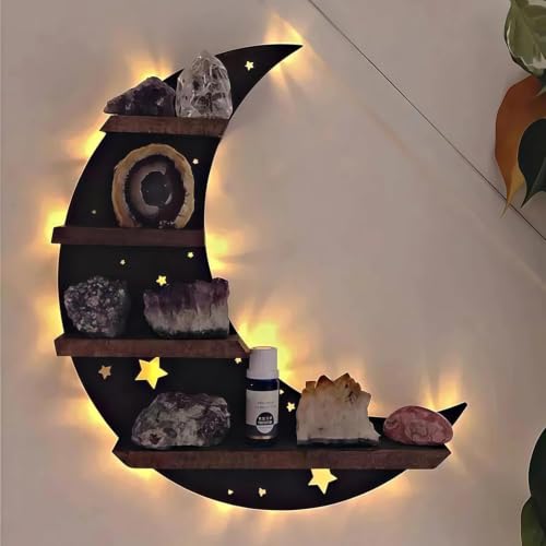 Moon Black Crescent Moon Crystal Display Shelf with LED Light Wall Decor