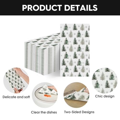 Christmas Paper Napkins 100Pcs Pine Tree Design 4.3 x 7.9 Inches