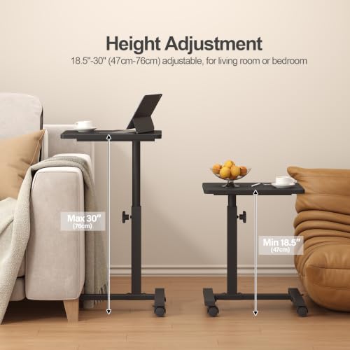 Black Adjustable Height End Table with Casters for Small Spaces