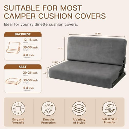 Dark Grey Velvet RV Dinette Cushion Covers Set - 2 Backrest & 2 Bench