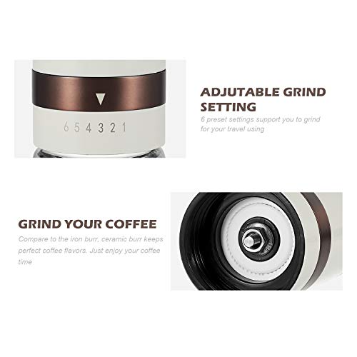 VUCCHINI Manual Coffee Grinder 2-3 Cups Vintage Hand Coffee Mill with Ceramic Burrs 6 External Adjustable Settings - Portable Espresso Burr Grinder