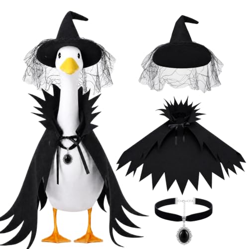 Halloween Witch Porch Goose Costume with Lace Spider Web Hat - Black2