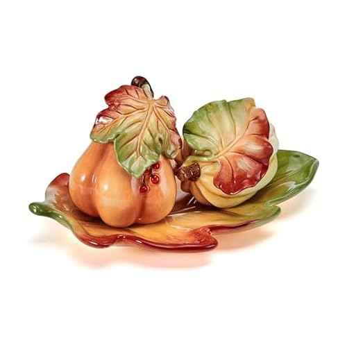 Fitz and Floyd Fall Harvest Salt and Pepper Shaker with Tray, 3 Piece Set
