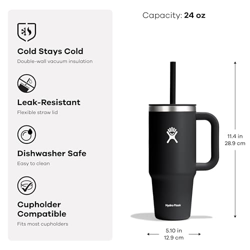 Hydro Flask Travel Tumbler with Handle, Lid and Straw - Insulated Stainless Steel in 40 Oz Dew
