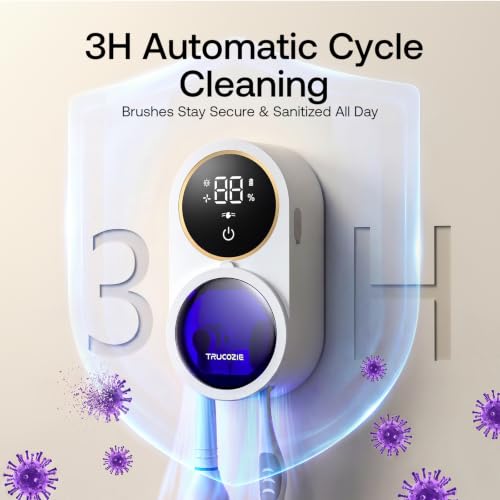 Wall-Mounted UV Toothbrush Holder with Auto Clean & UV Sanitizer - White Gold