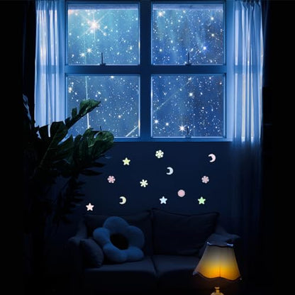 Glow in The Dark Snowflake Wall Stickers - Fluorescent Decorative Murals for Bedroom & Home Decor