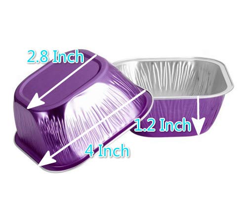 KEISEN Square 4" 8oz 230ml 100/PK Disposable Aluminum Foil Cups for Muffin Cupcake Baking Bake Utility Ramekin Cup(purple)