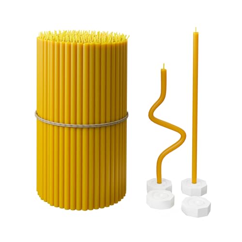 Yellow Beeswax Candles Bulk 100pcs Tall Thin Taper with Holders Honey Scent Smokeless