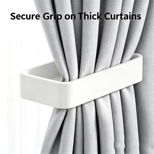 White Adhesive Curtain Holdbacks - No Drill, Damage-Free Peel & Stick, 2 Pack