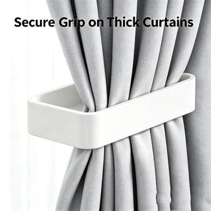 White Adhesive Curtain Holdbacks - No Drill, Damage-Free Peel & Stick, 2 Pack